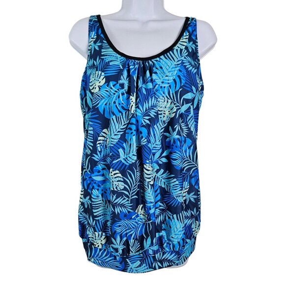 Aqua Eve Womens Size XL Tropical Leaf Print Tankini Set Boy Shorts W/Drawstring - Picture 2 of 10